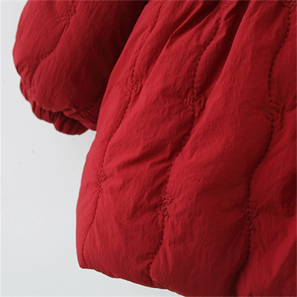 (0-3) Baby Girl Coat Winter Button Double Bow Decoration Big Neck Long Sleeve Cotton Coat Thick Velvet
