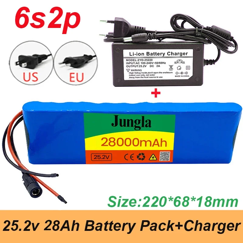 

free shippingBatterie lithium 24V 6S2P 25.2V 28Ah 18650 de haute qualité avec BMS, booster de vélo électrique + chargeur
