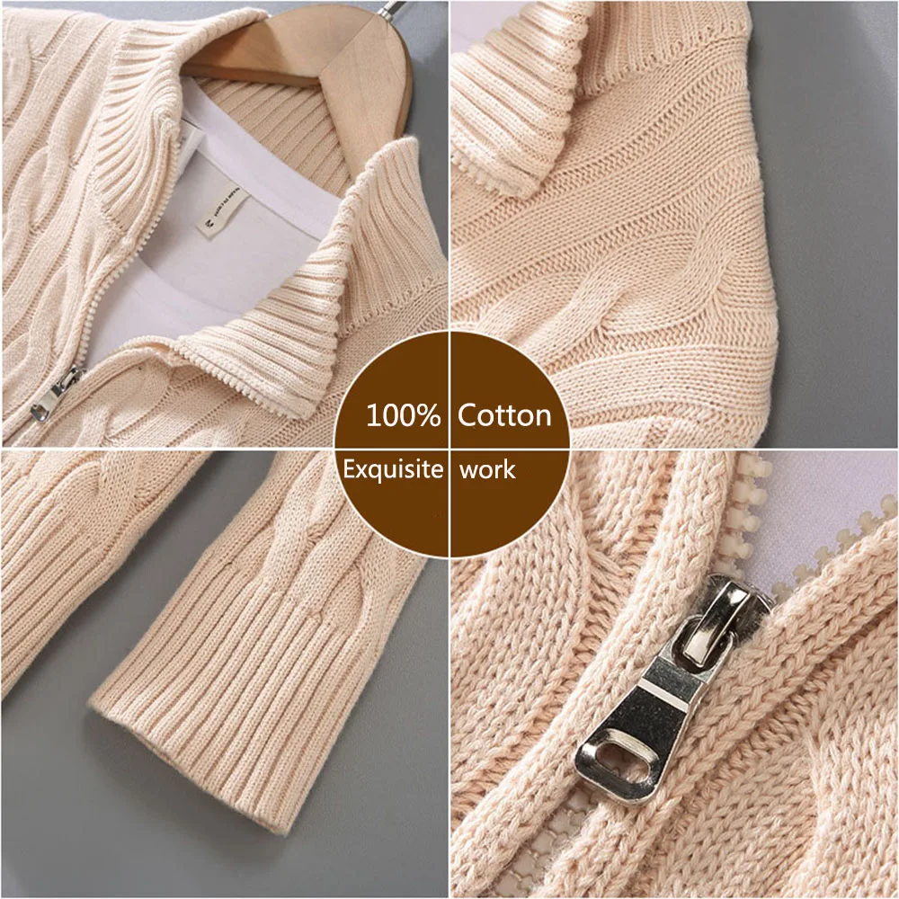 100% Cotton Sweaters Men's High Quality Autumn Cable Knit Christmas Sweater With Zipper Turtleneck Pullovers Zipper Pull Homme 8 6