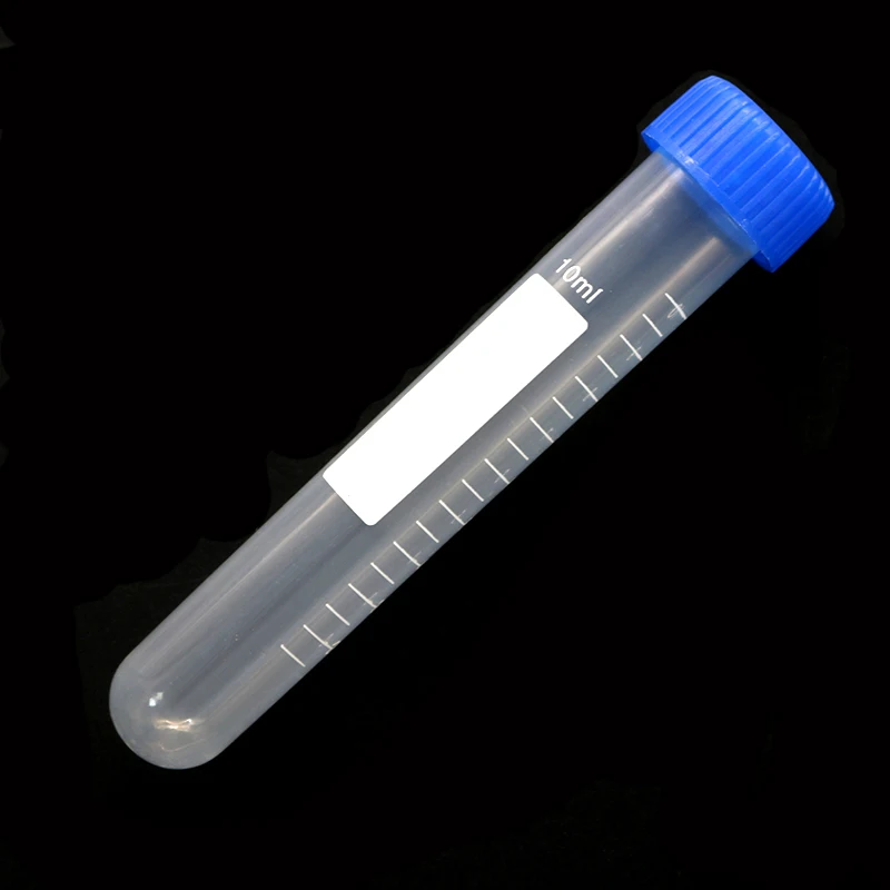 10ML10 Pieces Transparent Plastic Scale Spiral Blue Lid Round Bottom Container School Science Laboratory Analysis Test Tube