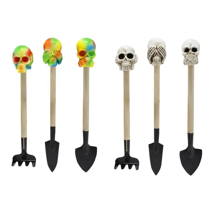 

Mini Gothic Skull Gardening Tools Sets 3Pcs Succulent Tools With Rake Shovel Non Slip Handle Portable Garden Tool For Houseplant