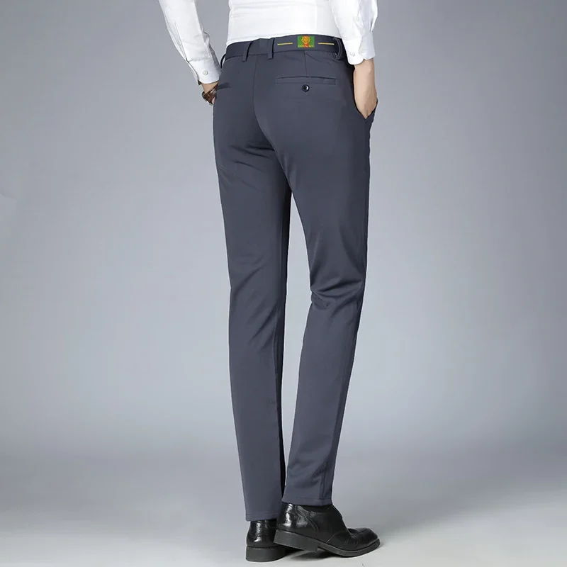 

2023 High Quality New Fashion Mens Business Casual Pants Thin Slim Fit Elastic Waist Male Trousers