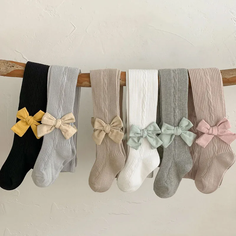 

Bowknot Tights For Kids Girl Pantyhose Stockings 2024 Spring Autumn Slim Knit Leggings Children Clothing Long Socks Leggins New