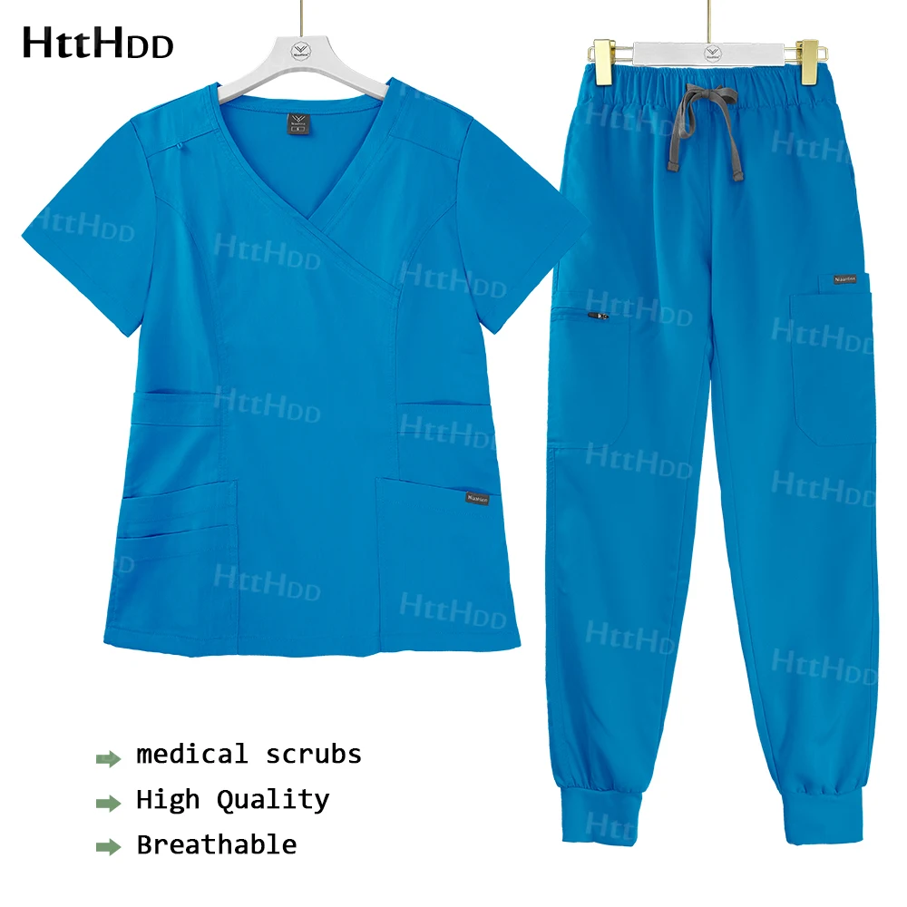 Fashion Scrubs Uniforms Sets Elastic Waist Scrub Tops Fit Pants Hospital Nurse Work Medical Wear Suits Lab Coat Surgical Uniform