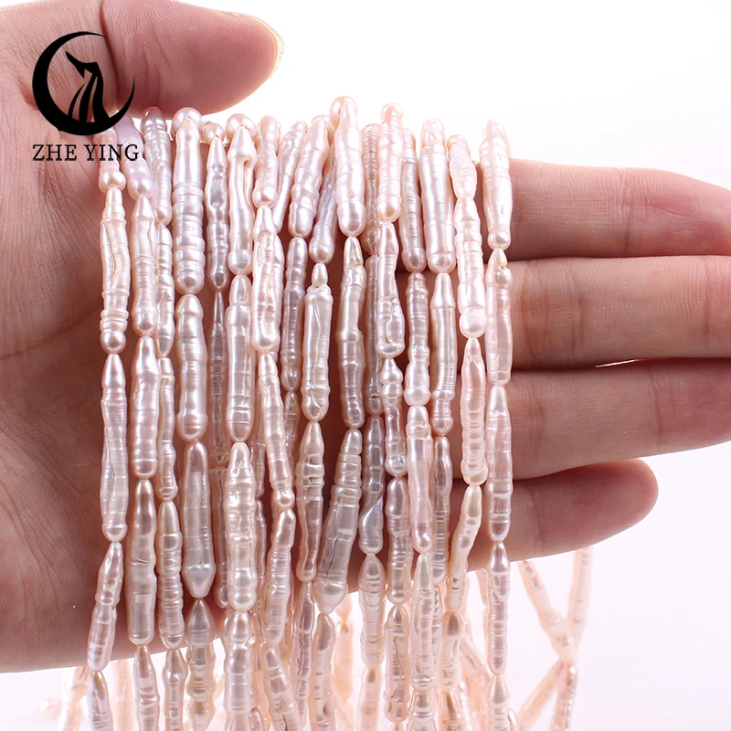Zhe Ying 4A Long Strip Freshwater Beads 100% Real Pink Mother Of Pearl Beads For Bracelet Diy Jewelry Supply