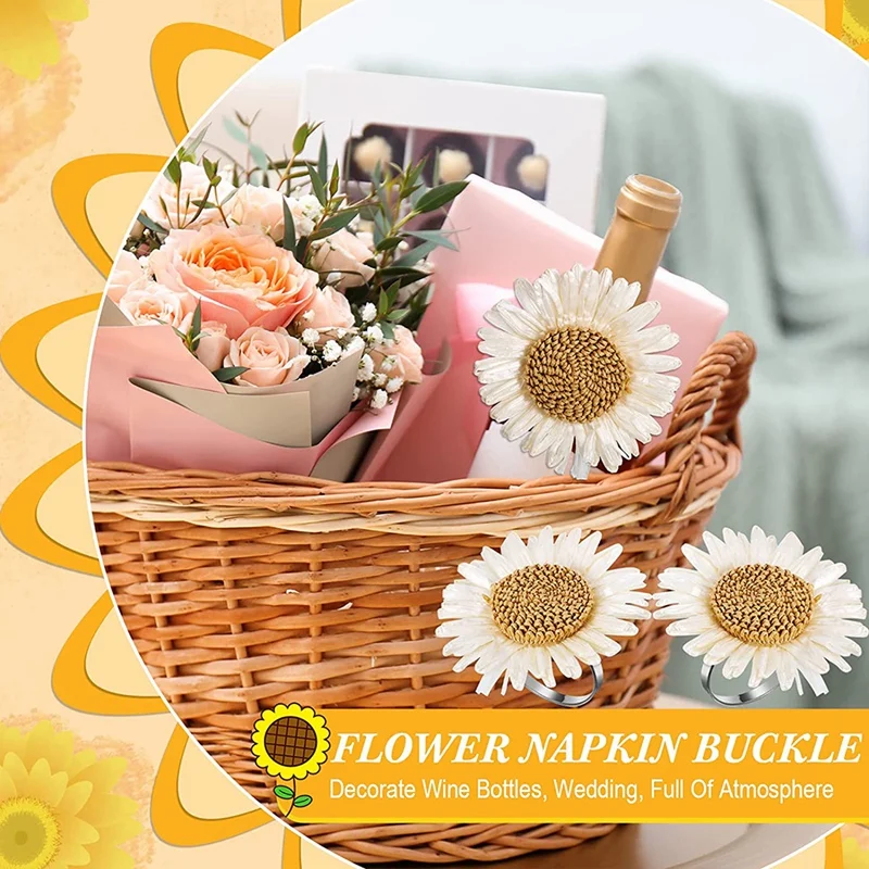 12Pcs Flower Napkin Rings Floral Napkin Rings Sunflower Holder Daisy Serviette Buckles Holder For Table Decor