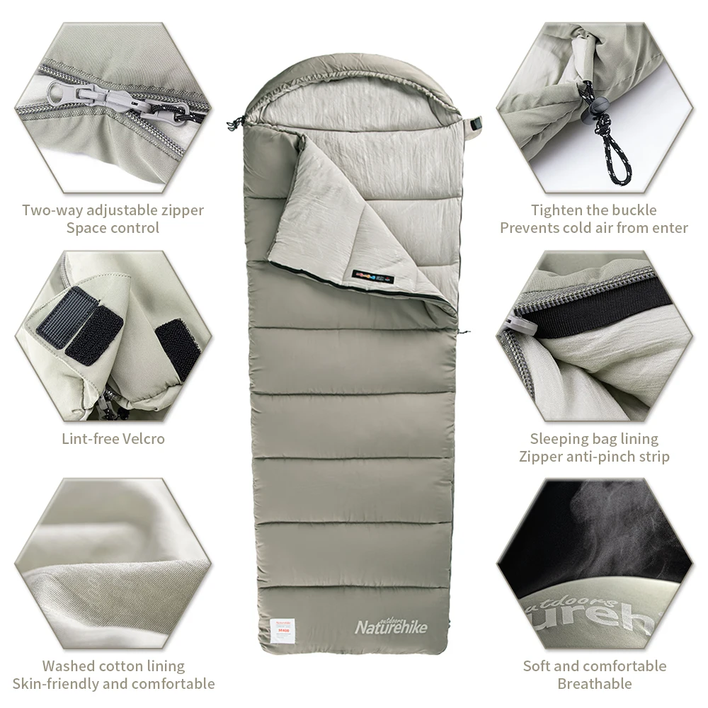 Naturehike Camping Sleeping Bag M180 M300 M400 Washable Cotton Sleeping Bag Autumn Winter Indoor Outddor Travel