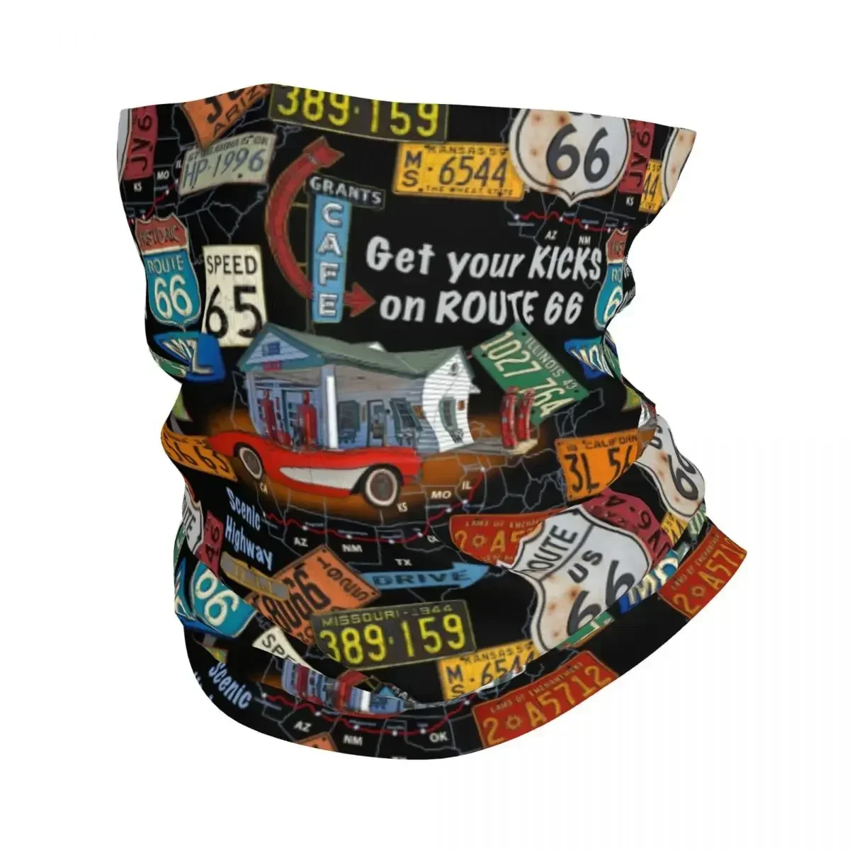 

Vintage America Road Route 66 Bandana Neck Gaiter for Ski Cycling Men Women Wrap Scarf Headband Warmer