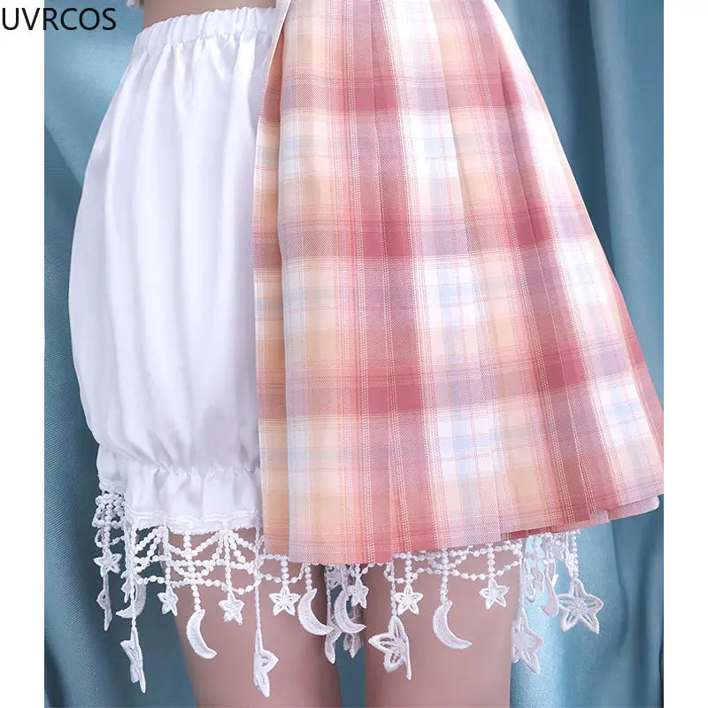 

Летние безопасные короткие брюки в стиле "Лолита", женские милые шаровары принцессы с бахромой в виде звезд и эластичной талией, шорты в викторианском стиле с тыквой для девушек