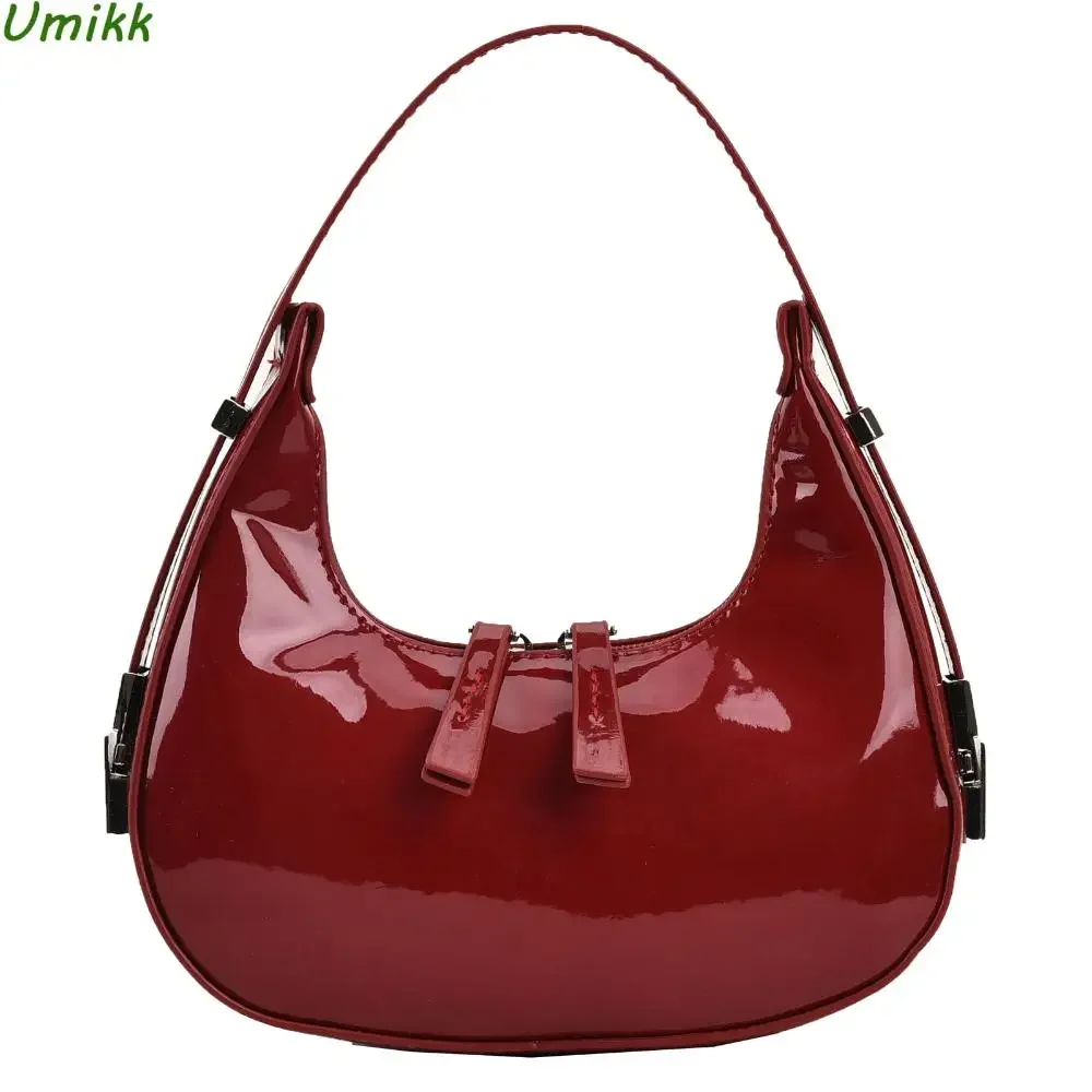 Luxury PU Half Moon Bag Retro Red Women s Armpit Purse High Quality Crescent Bag Ladies