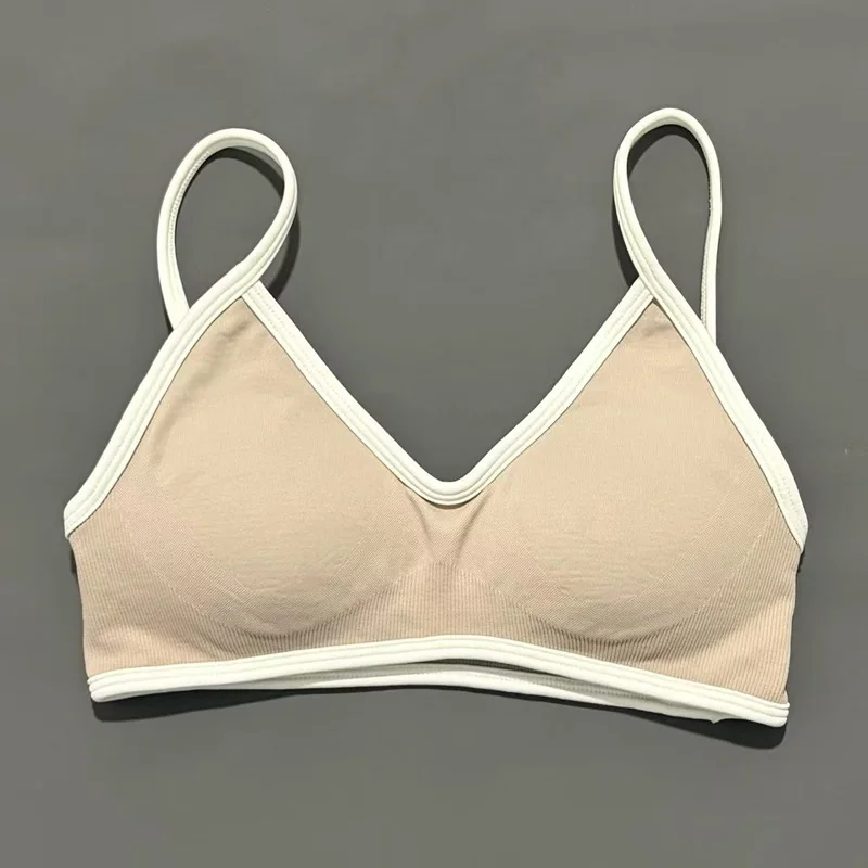 Kontrast-BH für Damen, rückenfrei, gestrickt, Sport-BH, einfarbig, für Fitnessstudio, Fitness, Top mit Brustkissen, sexy Straps-Yoga-Sport-BH – Detail 22