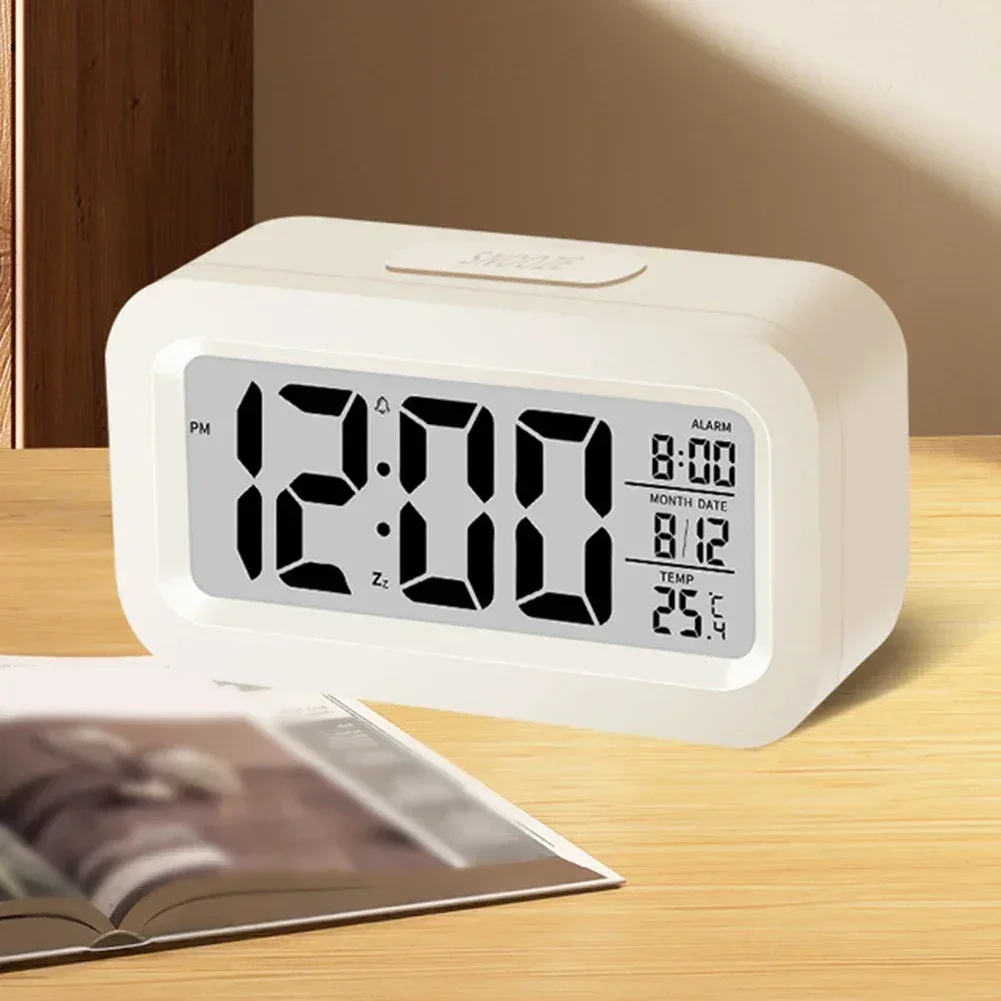 Digital clock LCD alarm with calendar thermometer for desk travel office decor portable large screen display