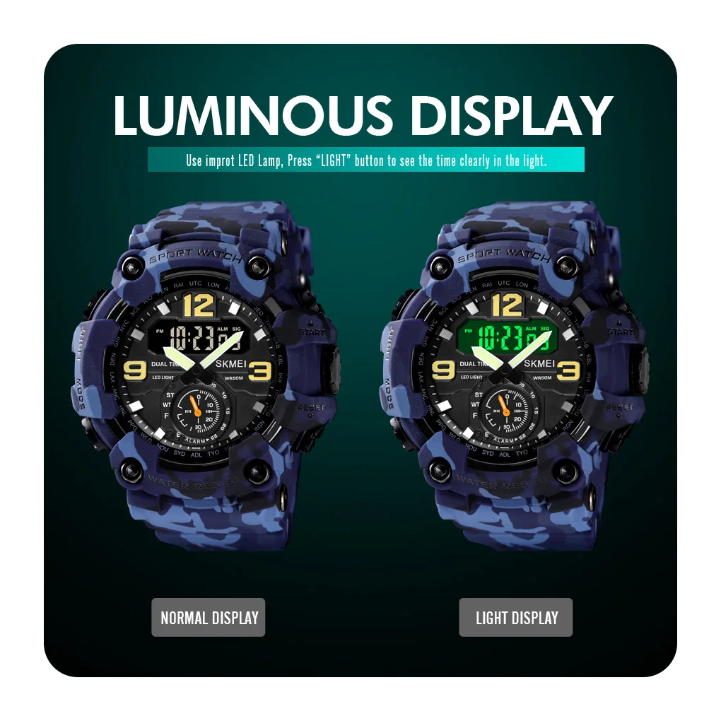 Skmei 1637 Dual Movement 3 Time Sport Wristwatch Mens Waterproof Electronic Watches Montre Homme Shockproof  Digital Men Watch 4