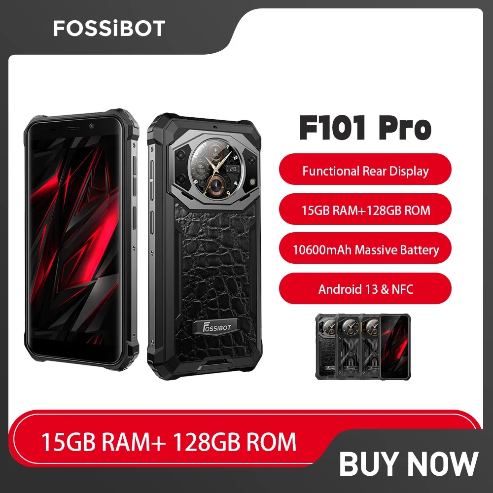 

FOSSiBOT F101 PRO Rugged Smartphone up to 15GB RAM+128GB ROM 5.45 Inch FHD+ Mobile Phone Android 13 10600mAh 24MP Cell Phone NFC