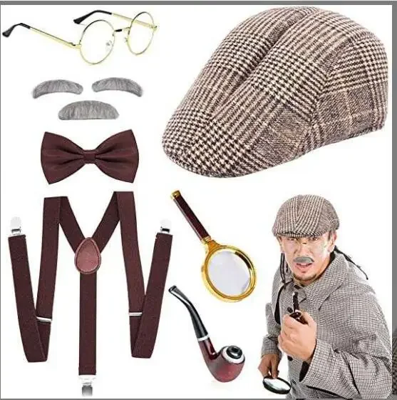 Old Man Costume Grandpa Costume Accessories Set for 100th Day of School Kids Adults 1920s Mens with Newsboy Hat Ecoarty