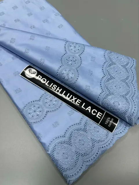 African Nigerian 100%Cotton Polish Luxe Satin Embroidery Fabric High Quality Swiss Voile Lace Material For Men Dubai Style 2