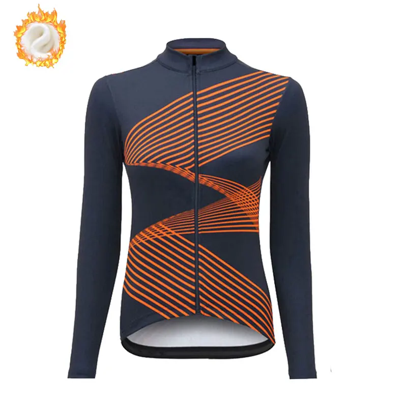 Woman Winter Thermal Fleece Long Sleeves Cycling Jerseys Winter Cycling Clothing Outdoor Road Bike Riding Warm Bike Jersey