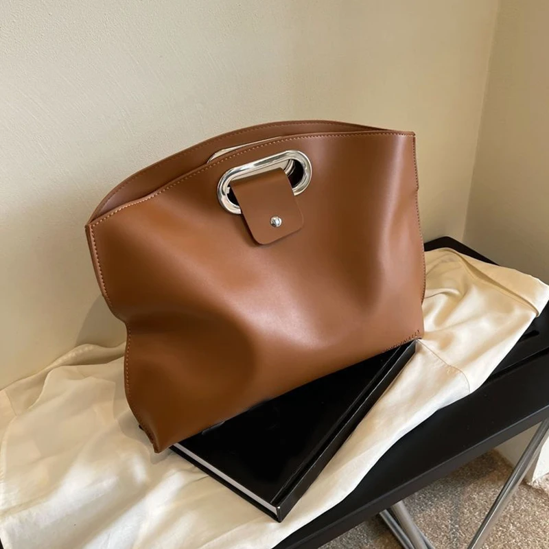 Solid Color Pu Leather Bag For Women'S Fashion Large Capacity Hand-Held Bag For Work Commuting Hand-Held Briefcase Tote Bag