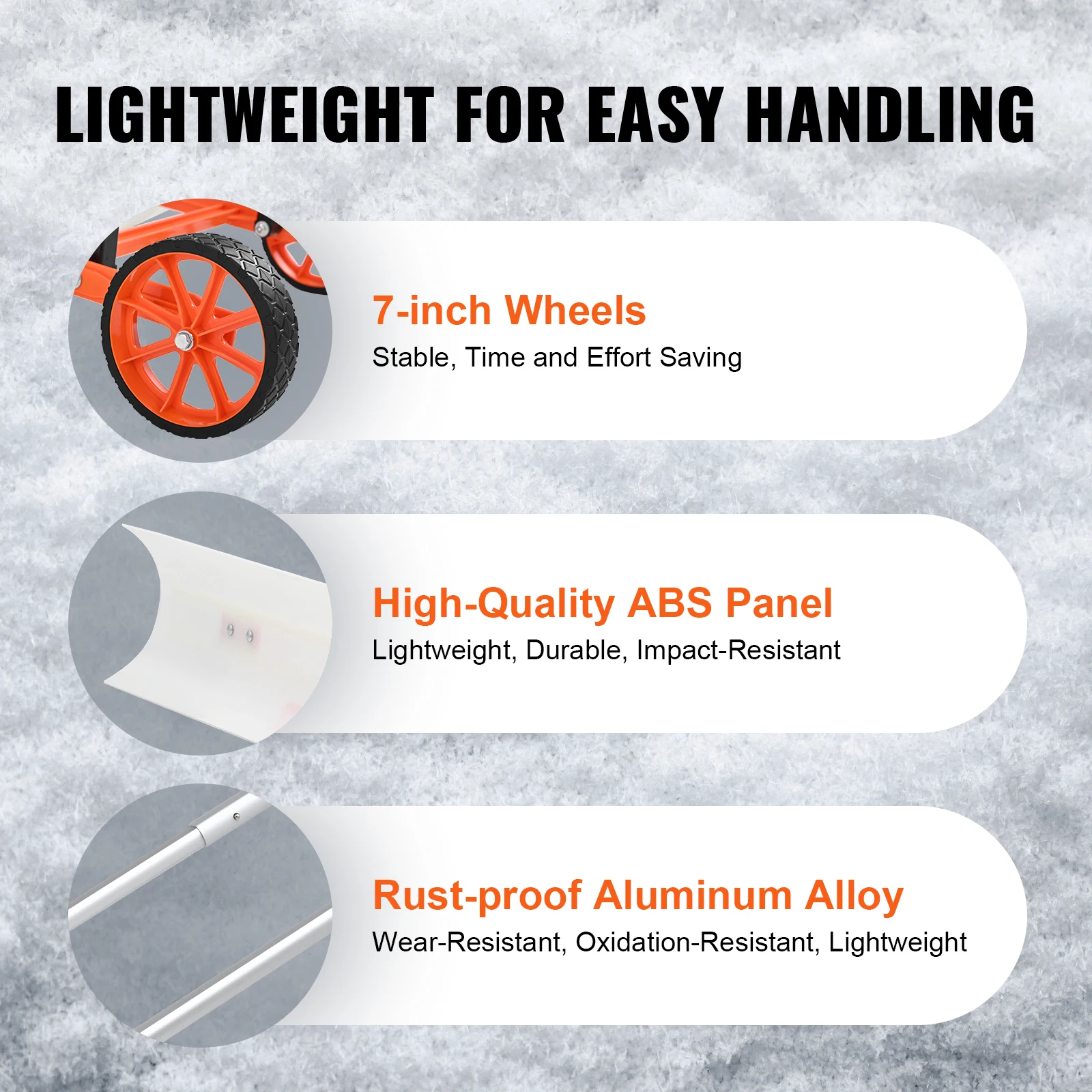 VEVOR Snow Shovel with Wheels 36in for Driveway Heavy Duty Shovel Pusher with Wide Blade and U-shaped Aluminum Alloy Handle 6
