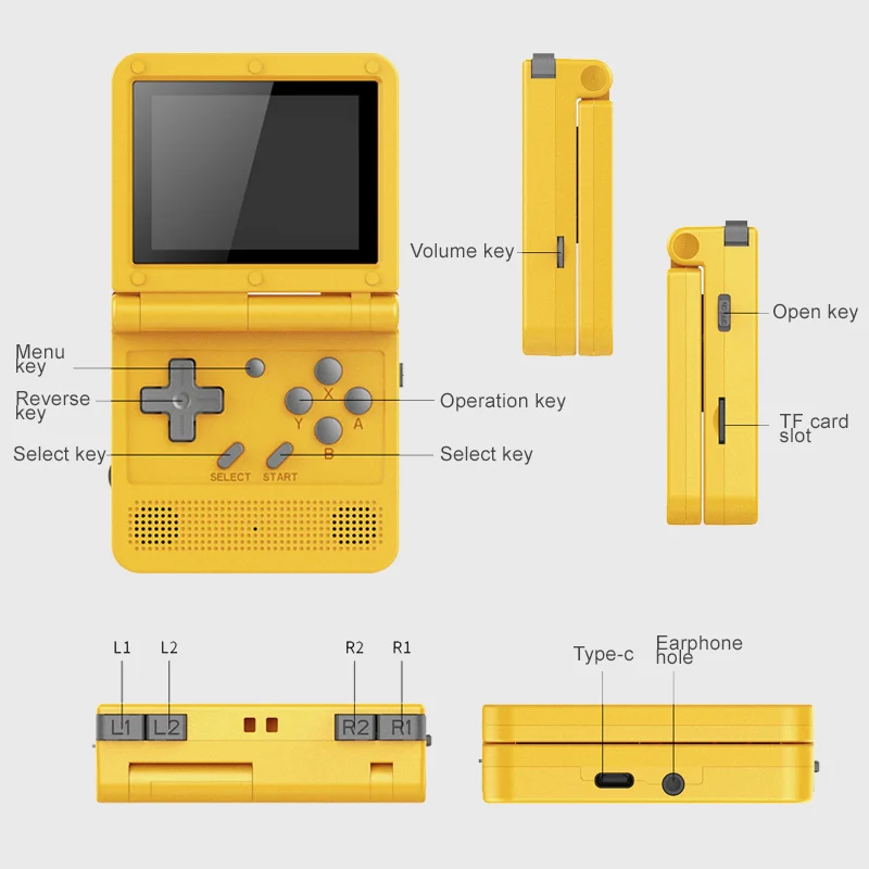 Powkiddy V90 Flip Pocket Video Handheld Game Console Open System 16 Simulators PS1 Retro Games Player Gamebox Gaming Consoles