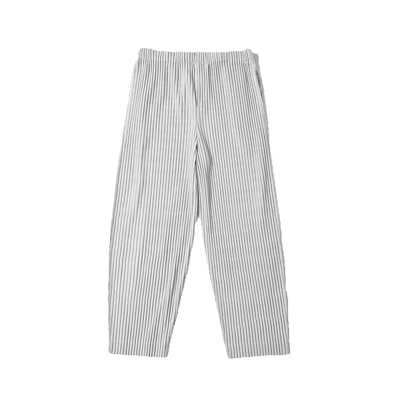 Summer Casual Pants Men Fashion Black Gray Straight Pants Men Streetwear Korean Loose Pleated Pants Mens Ice Silk Trousers S-2XL 5