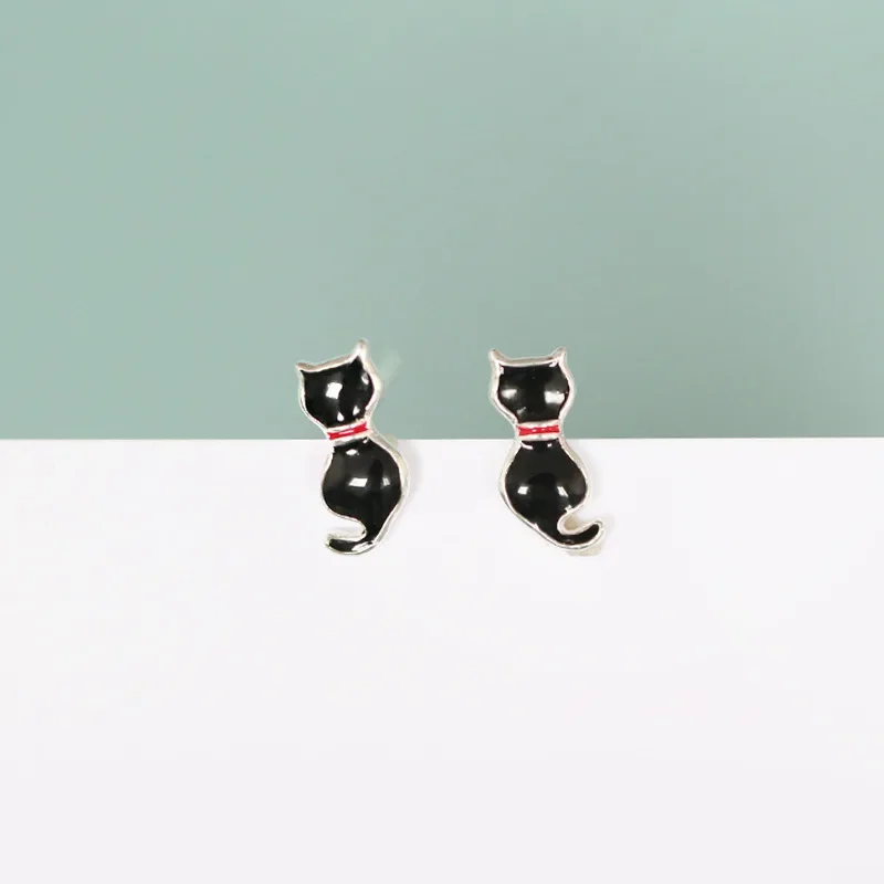 Orecchini a bottone in argento sterling 925 con gatto nero per donna eleganti gioielli da sposa pendientes mujer moda  36