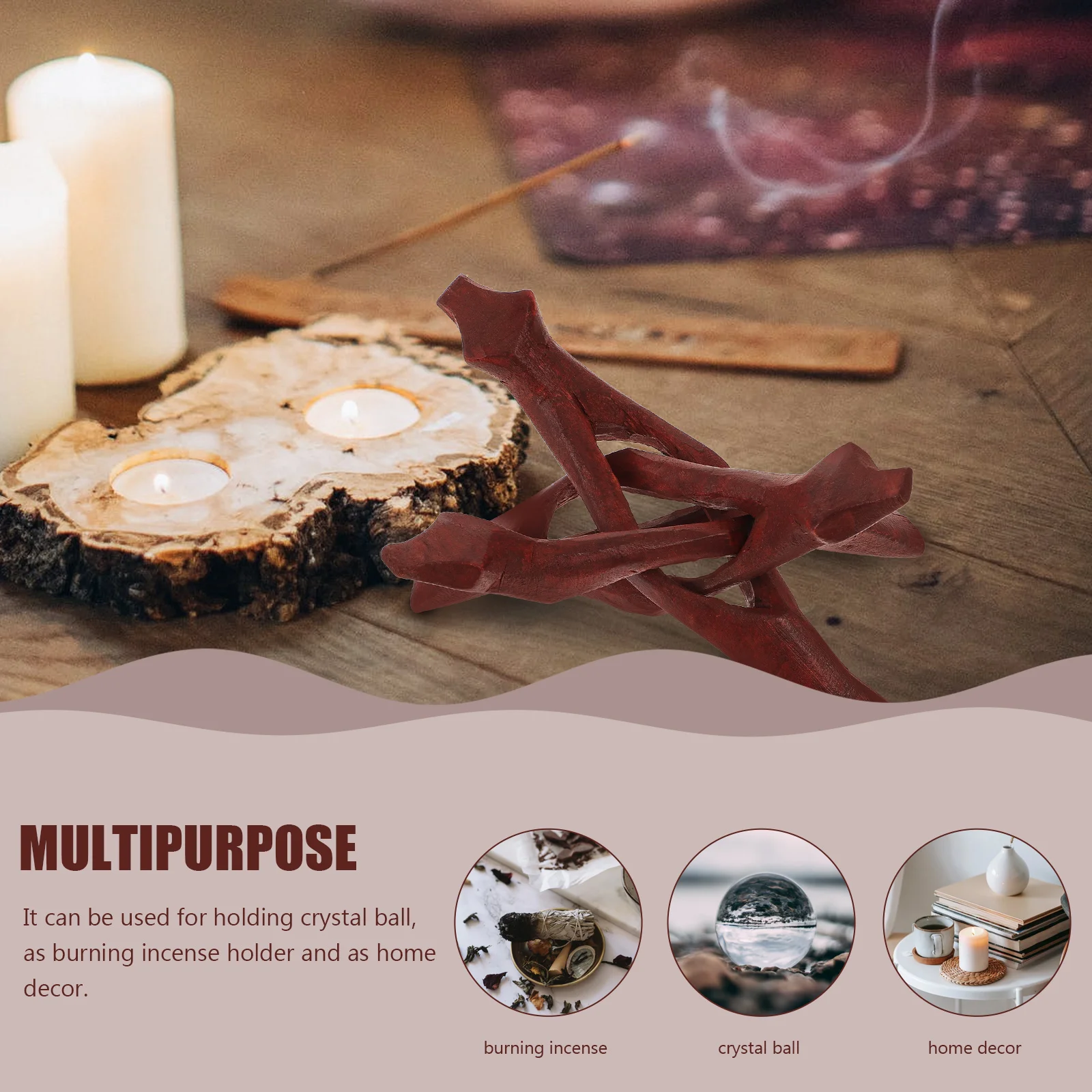 Wooden Tripod Stand Snake Shape Abalone Shell Holder Solid Indoor Display Rack Multipurpose Home Decor Gift