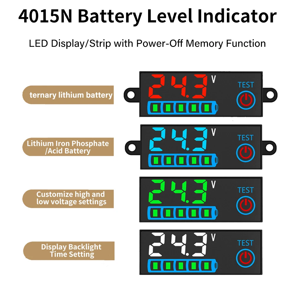 DC 7-55V LED 표시기 전압 및 충전 수준 표시, 전원 차단 메모리 기능 포함, 산성 배터리/리튬 배터리용