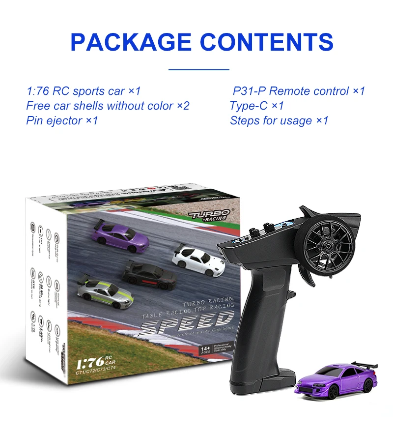 Turbo Racing 1:76 Scale RC Sport Car C72 C73 Table Game Racing Remote Control Mini Model Full Proportional RTR Kit Toys 5