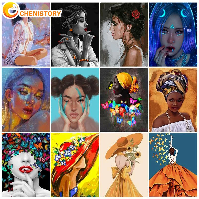 

CHENISTORY Oil Painting By Numbers Drawing On Canvas HandPainted Art Gift DIY Picture By Number Women Scenery Kits Home Decor