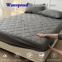 Waterproof Throw Mattress Cover Bed Fitted Sheet Mattress Bedspread Protector Pads Single/Double/King/Queen Full Size Gray/White 2