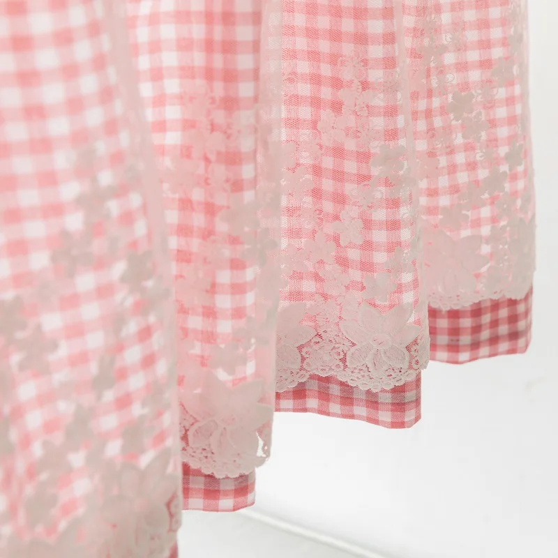 pastoral wind short curtain pierced door curtain kitchen cabinet curtain partition coffee curtain fabric curtain double layer 3