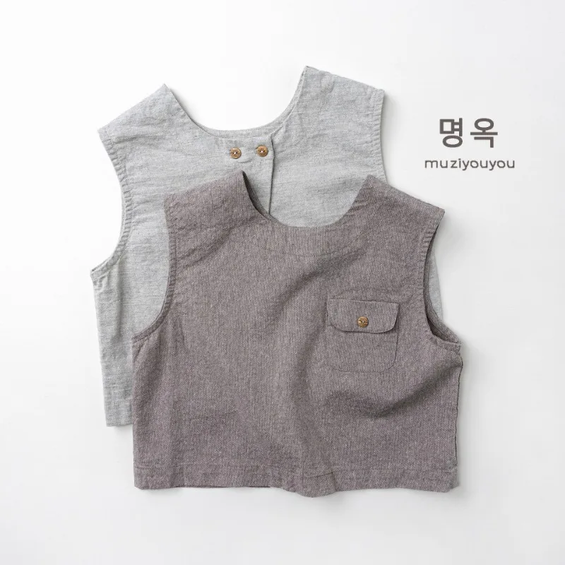 한국 스타일 아동 앞뒤 착용 조끼 봄 여름 신상 다용도 숲 스타일 남아 여아 베이비 조끼 패션
