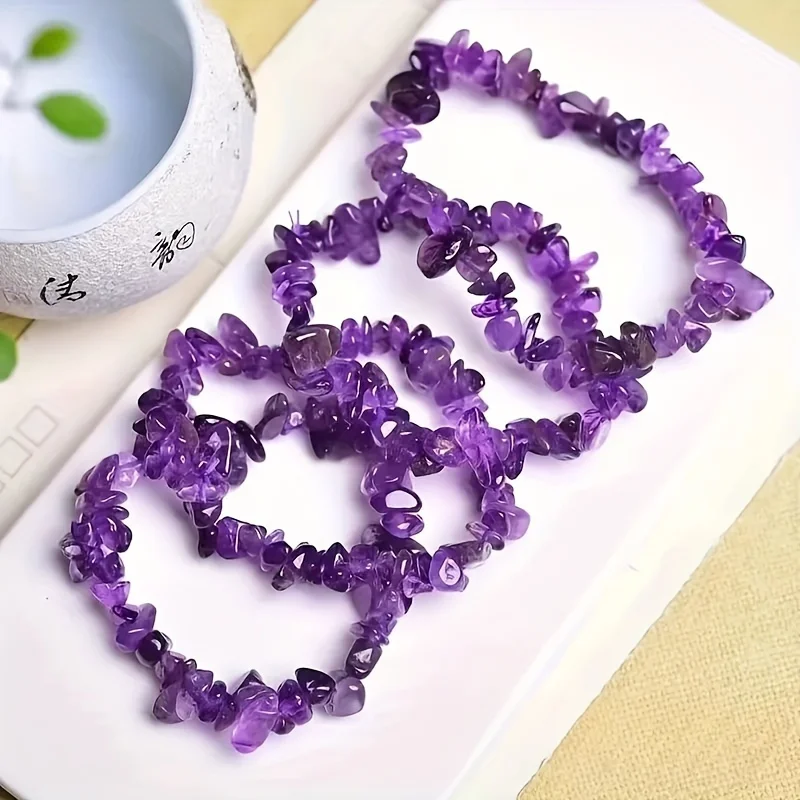 3 Teile/satz Natürliche Amethyst Chip Stein Armband Frauen Yoga Meditation Reiki Heilung Unregelmäßigen Kristall Stretch Schmuck Paar Geschenk