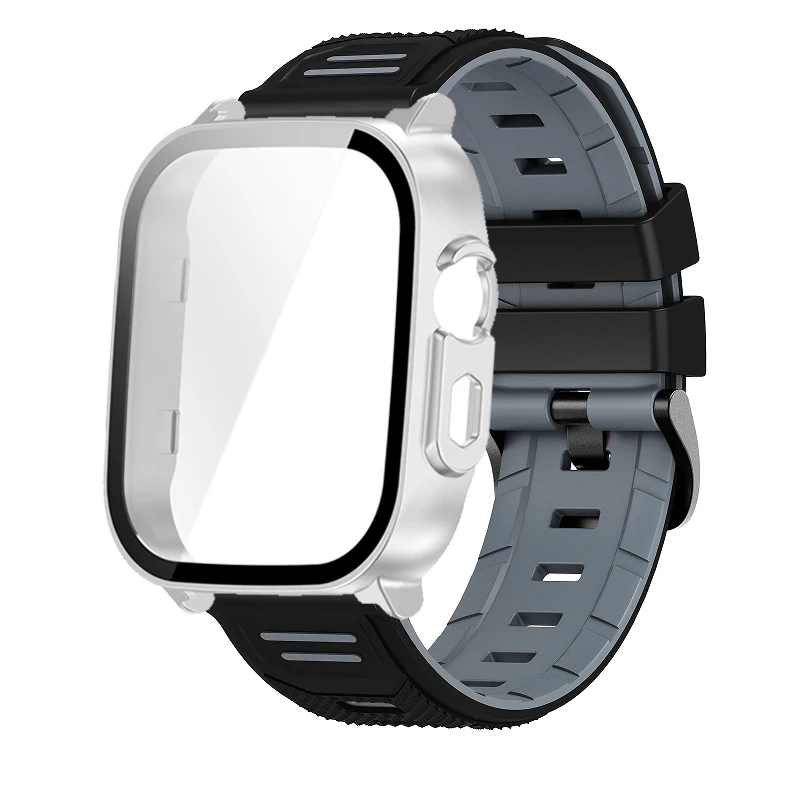 Breathable Silicone Strap with PC Glass Case – 2-in-1 Bracelet and Screen Protector