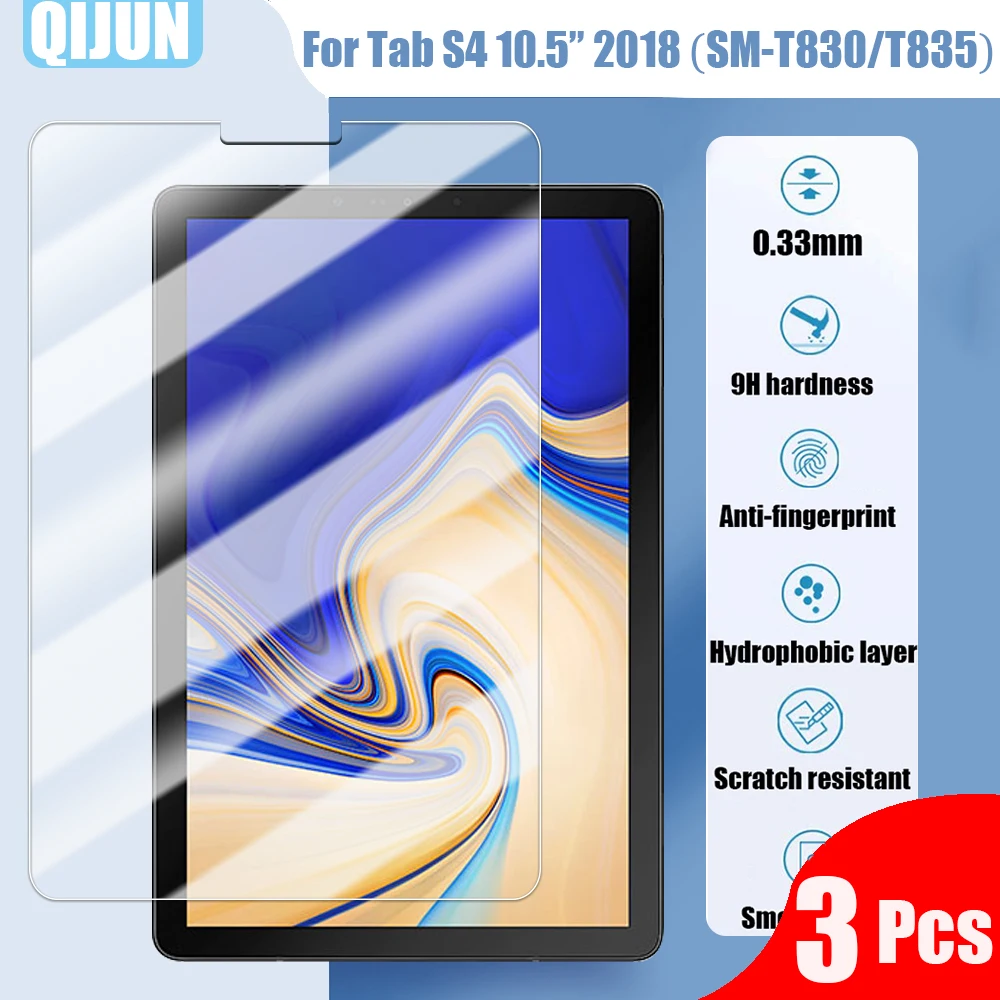 

Tablet Tempered glass film For Samsung Galaxy Tab S4 10.5" 2018 Explosion proof and scratch Anti fingerprint 3 Pcs SM-T830 T835