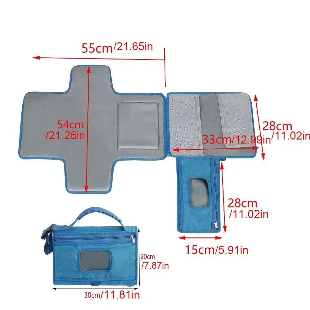 Solid Color Baby Changing Pad 3 in 1 Multifunctional Newborn Travel Changing Station with Wipes Pockets Foldable Stroller Bag