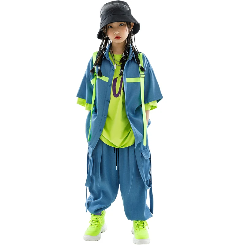 New Ballroom Hip Hop Dance Costumes For Kids Loose Hiphop Kpop Outfits Girls Group Jazz Performance Stage Clothes DN15308