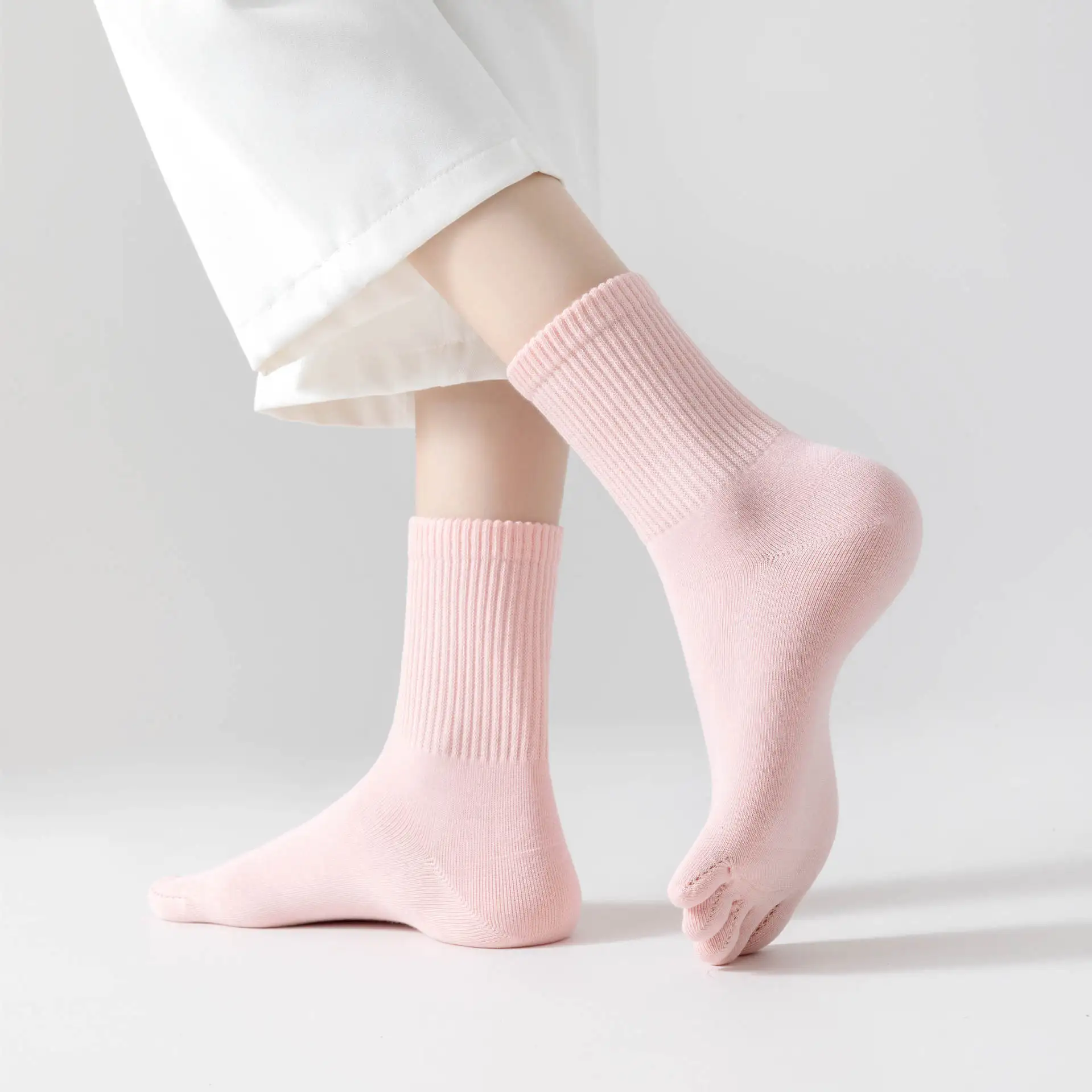 1 Paar Baumwolle Frauen Fünf-Finger-Socken Mode einfarbige weiche Baumwolle atmungsaktive elastische Knöchel kurze Socken Grils Sport Toe Sokken – Detail 13