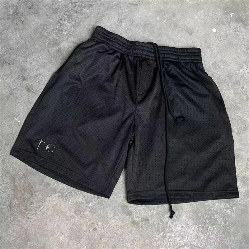 Black Athletic Breathable Mesh THUG CLUB TC Mesh Shorts Mens Womens Loose Drawstring Retro Casual Shorts Summer Athletic Shorts