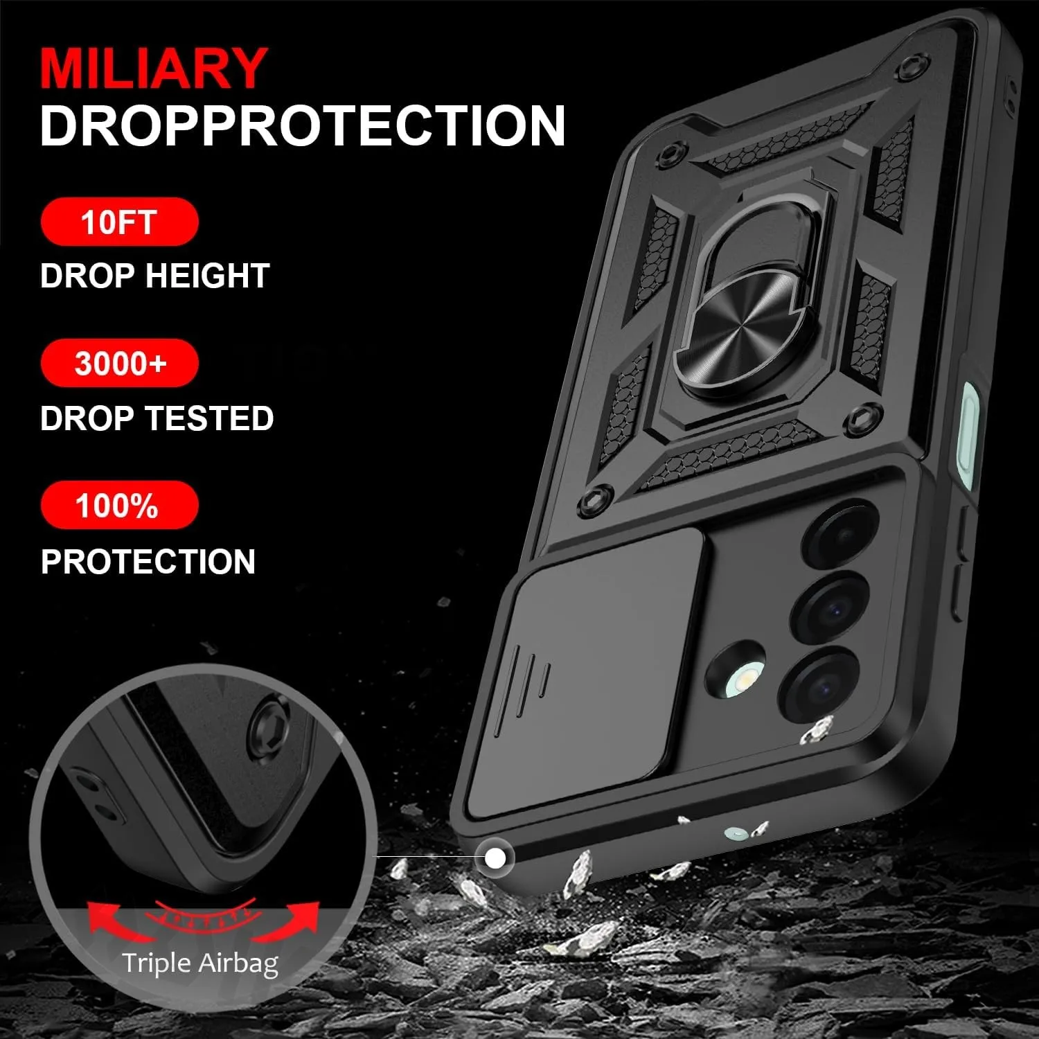 Military Grade Protective Armor Case with Slide Camera Lens and Reinforced Bumpers
