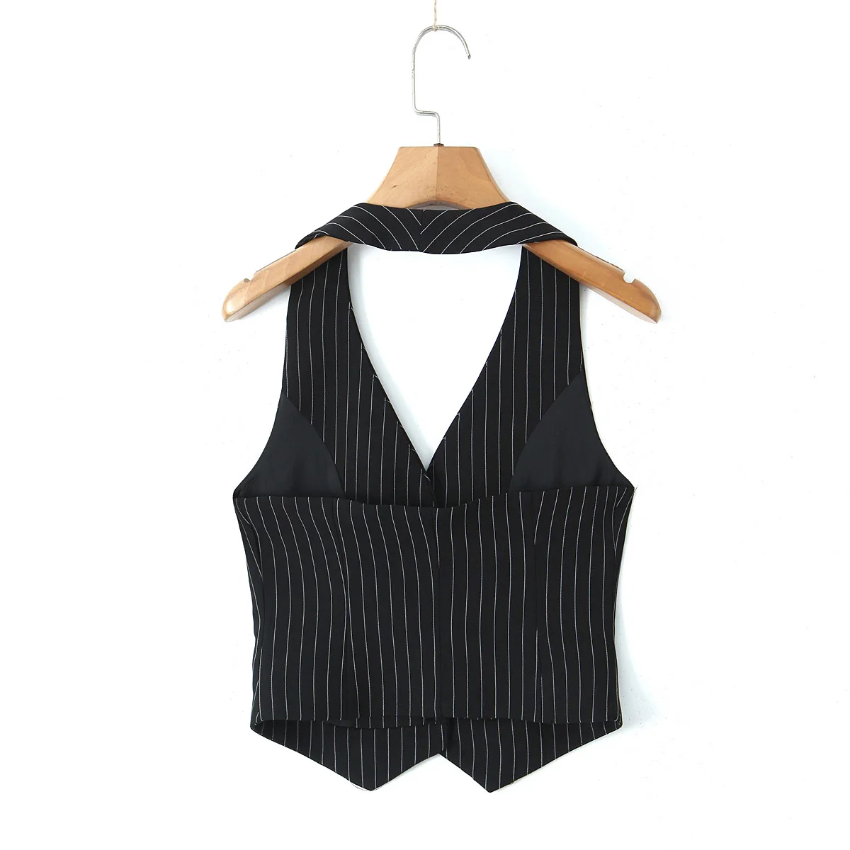 Spring Black Striped Oversized Blazer Women Loose Notched Full Sleeve Suits High Waist Long Flare Pants Halter Tank Tops