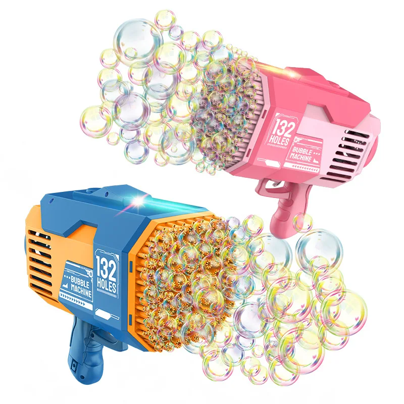

132 Holes Bubble Gun Rocket Soap Bubbles Machine Gun Shape Automatic Blower With Light Toys For Kids Childrens Day Gift