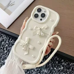Charming Pearl Bowknot Soft Lanyard Phone Case for ITEL A18 (White)