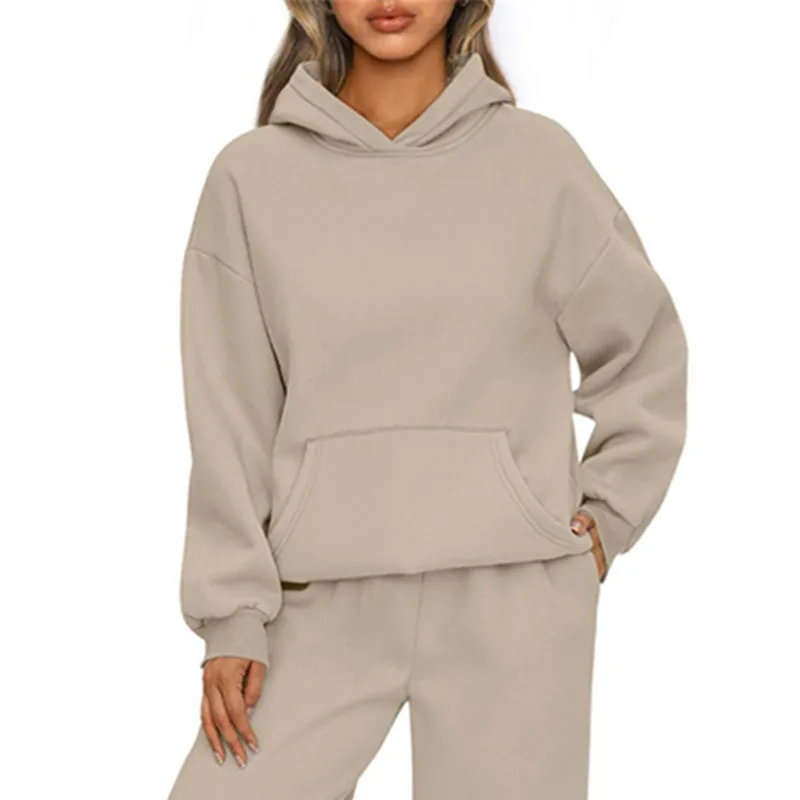 الخريف الشتاء سترة رياضية غير رسمية البلوز بلون طويل الأكمام المرأة موضة فضفاضة هوديي المرأة بلايز البلوز