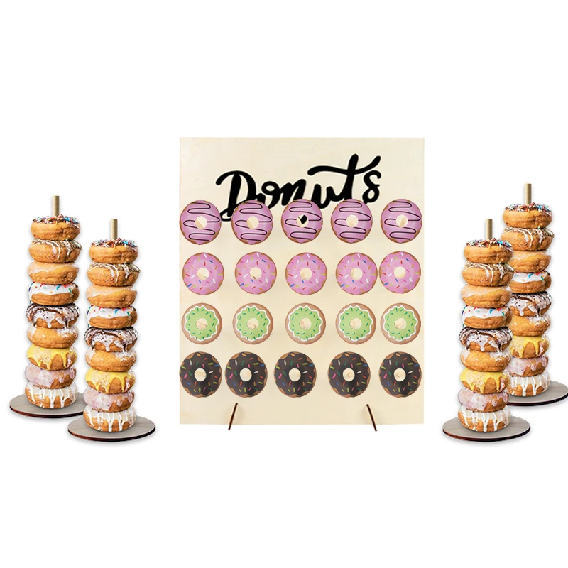 Espositore per ciambelle | Espositore in legno rustico per fori per ciambelle, forniture per feste a ciambella, per baby shower, addio al nubilato, compleanno, matrimonioo