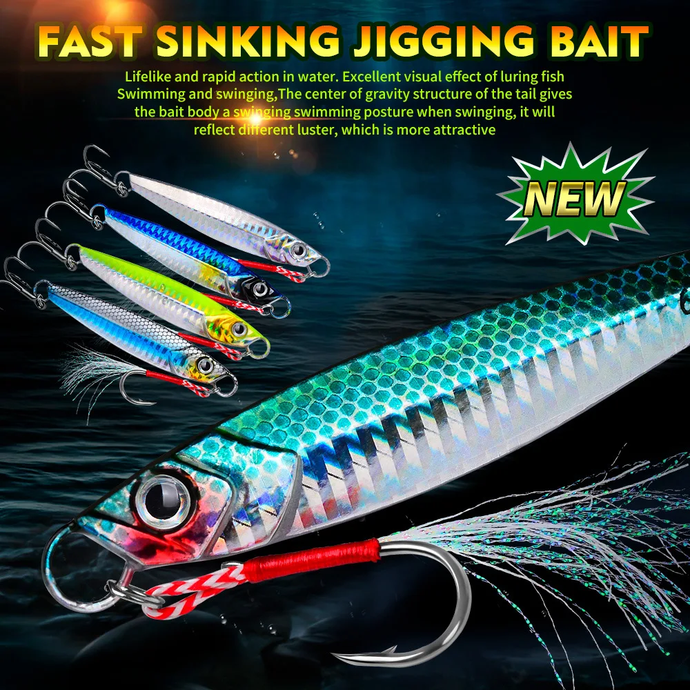 PROBEROS Luya Iron Plate Sea Fishing Metal Bionic Bait 17g/21g/24g/30g/40g/60g Double Hooks Luminous Fake Bait Wholesale 6