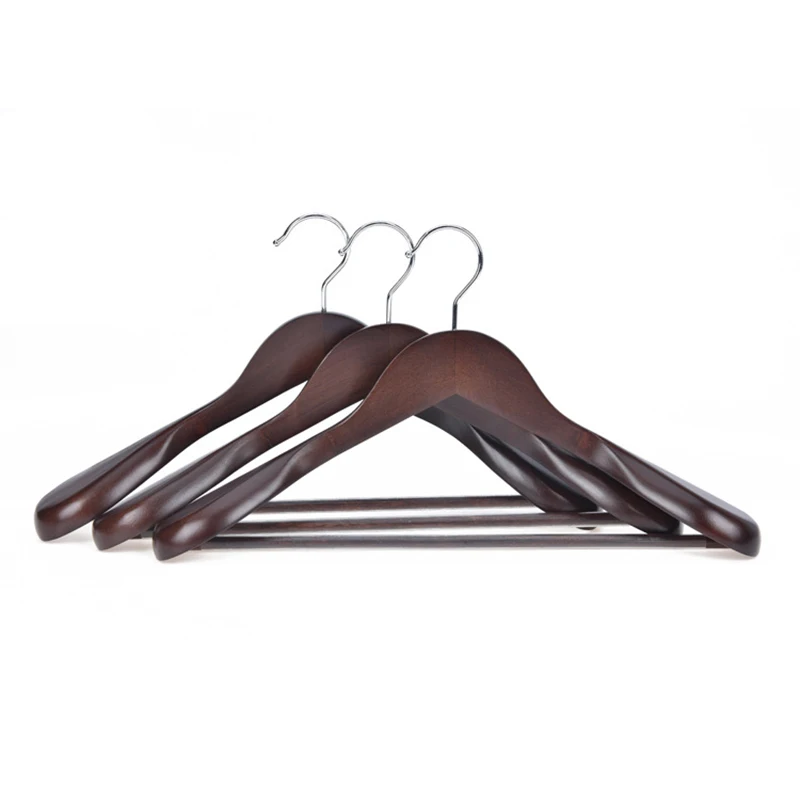 Wooden Hanger Black Walnut Wood Coat Hanger Solid Suit Rack With Metal Hook Anti-skid Shoulder Seamless Clothes Drying Rack 5