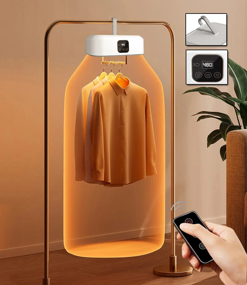 Portable Electric Foldable Clothes Dryer Disinfection Mite Removal Heating Air Garment Hanger With Timing And Remote Control