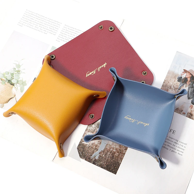 Storage Box 1 Pcs Nordic PU Leather Desktop Jewelry Cosmetic Key Stuff Basket Folding Table Organizer